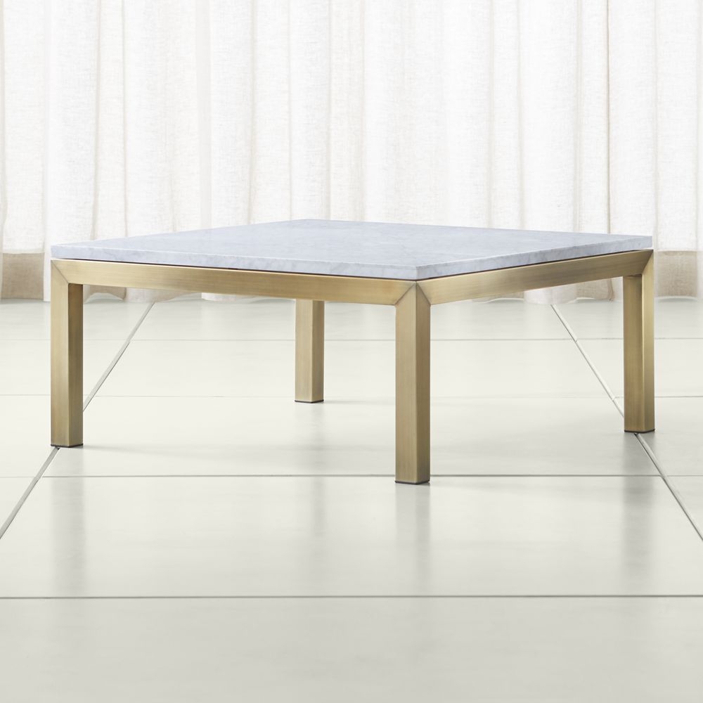 Parsons White Marble Top/ Brass Base 36x36 Square Coffee Table - Image 0