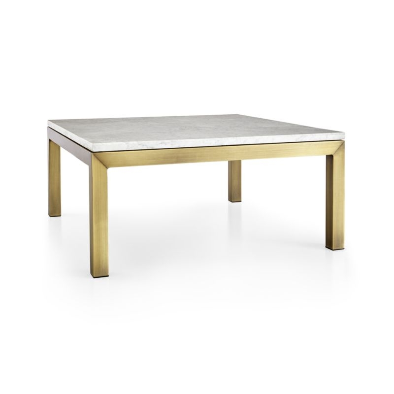 Parsons White Marble Top/ Brass Base 36x36 Square Coffee Table - Image 1