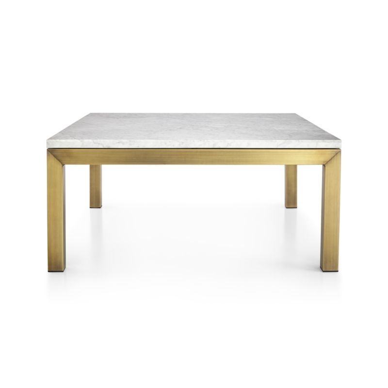 Parsons White Marble Top/ Brass Base 36x36 Square Coffee Table - Image 3