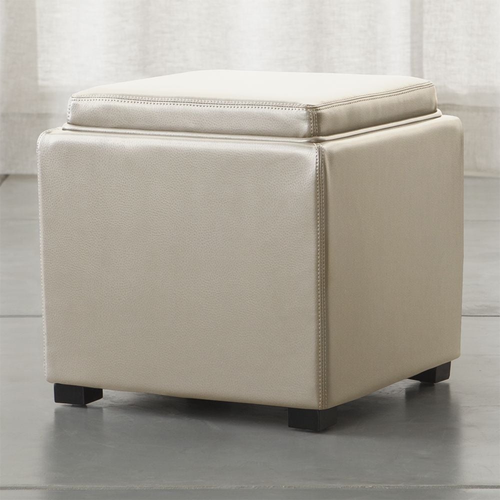 Stow Oyster 17" Leather Storage Ottoman - Image 0