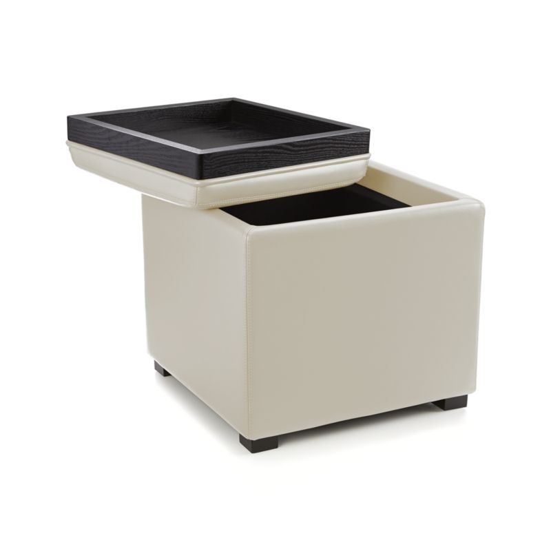 Stow Oyster 17" Leather Storage Ottoman - Image 2