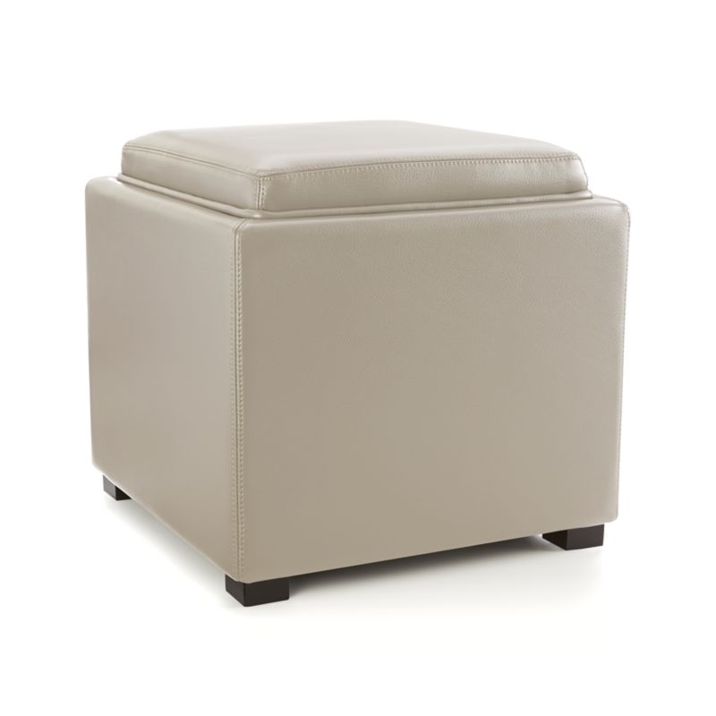 Stow Oyster 17" Leather Storage Ottoman - Image 3