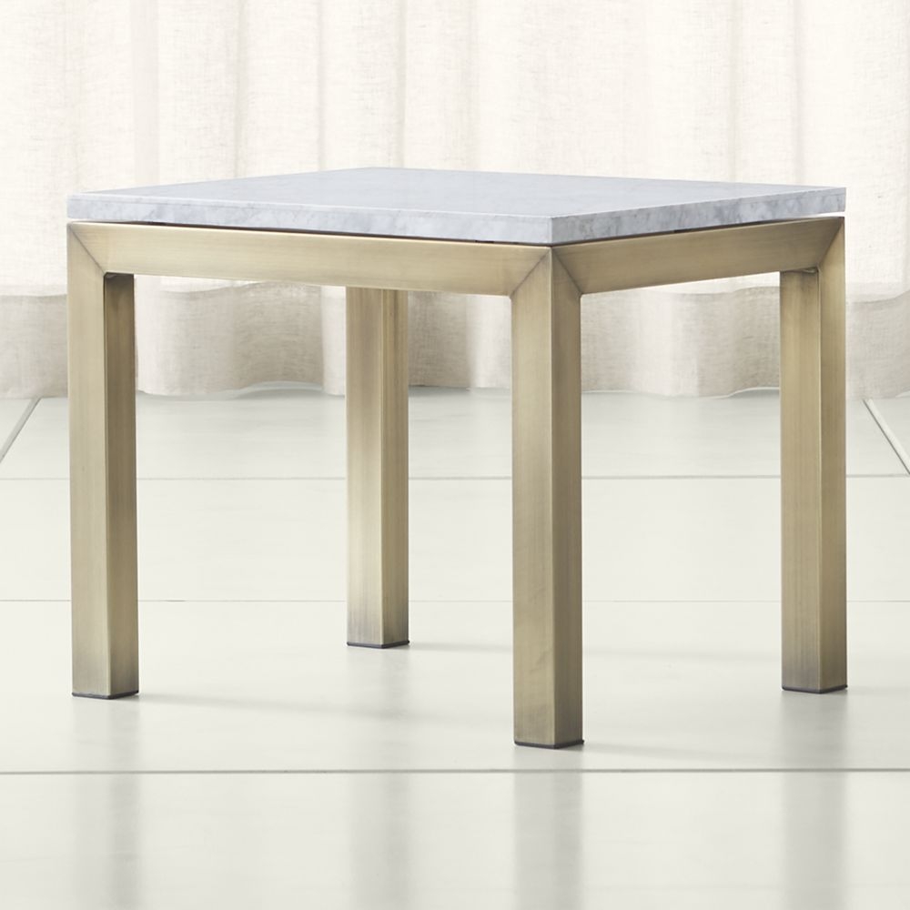 Parsons White Marble Top/ Brass Base 20x24 End Table - Image 0