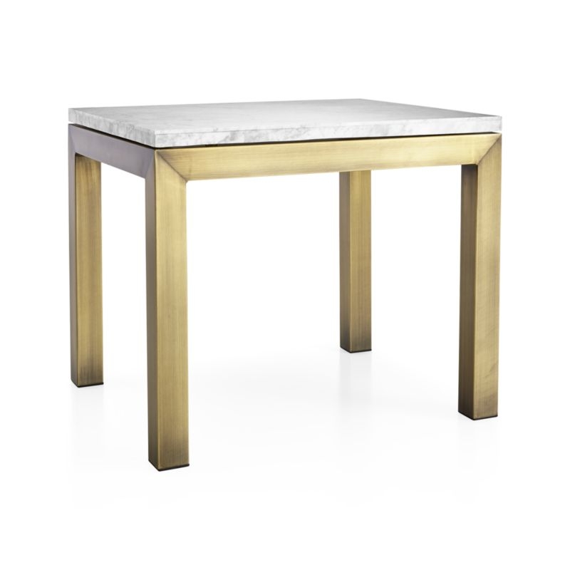 Parsons White Marble Top/ Brass Base 20x24 End Table - Image 1