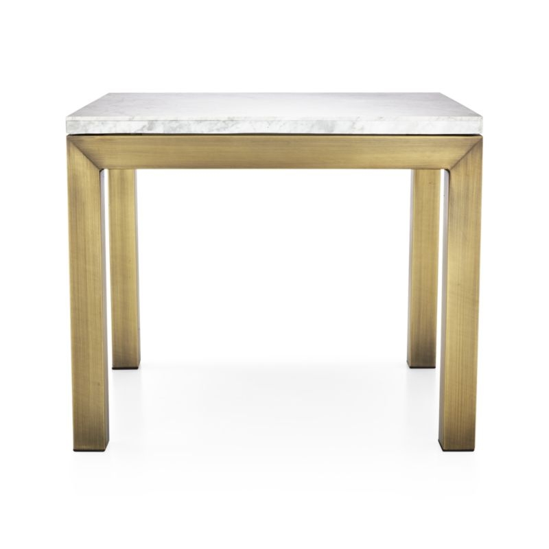 Parsons White Marble Top/ Brass Base 20x24 End Table - Image 3