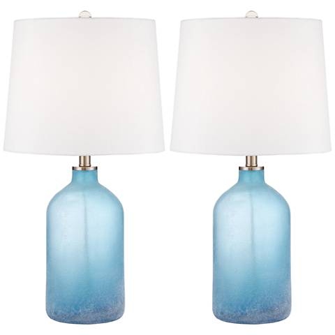 Aston Blue Frosted Glass Table Lamp Set of 2 - Image 0