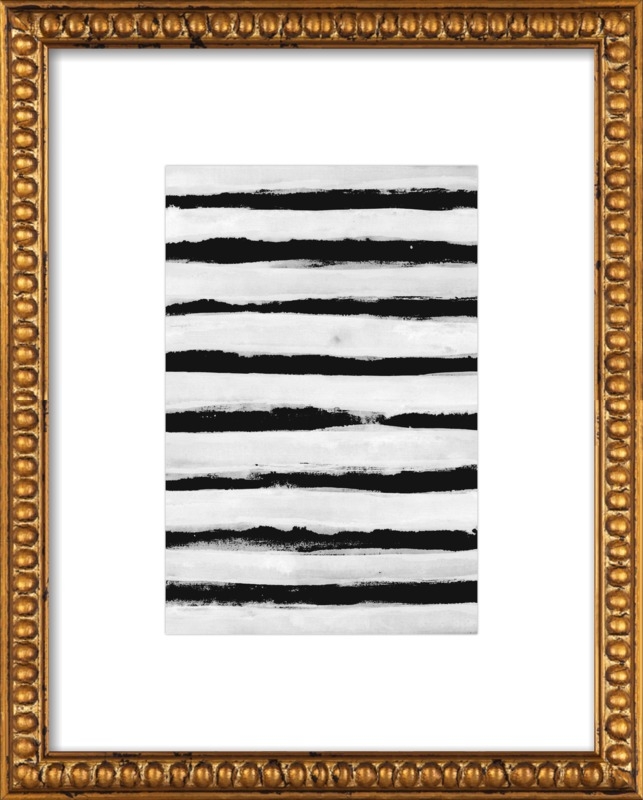 Black and White Stripes, 10"X 14",Gold crackle bead wood - Image 0