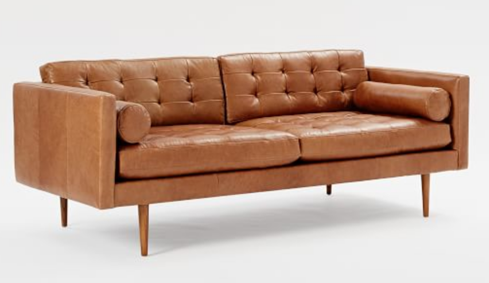 Monroe Mid-Century Sofa, Leather, Saddle - Image 0