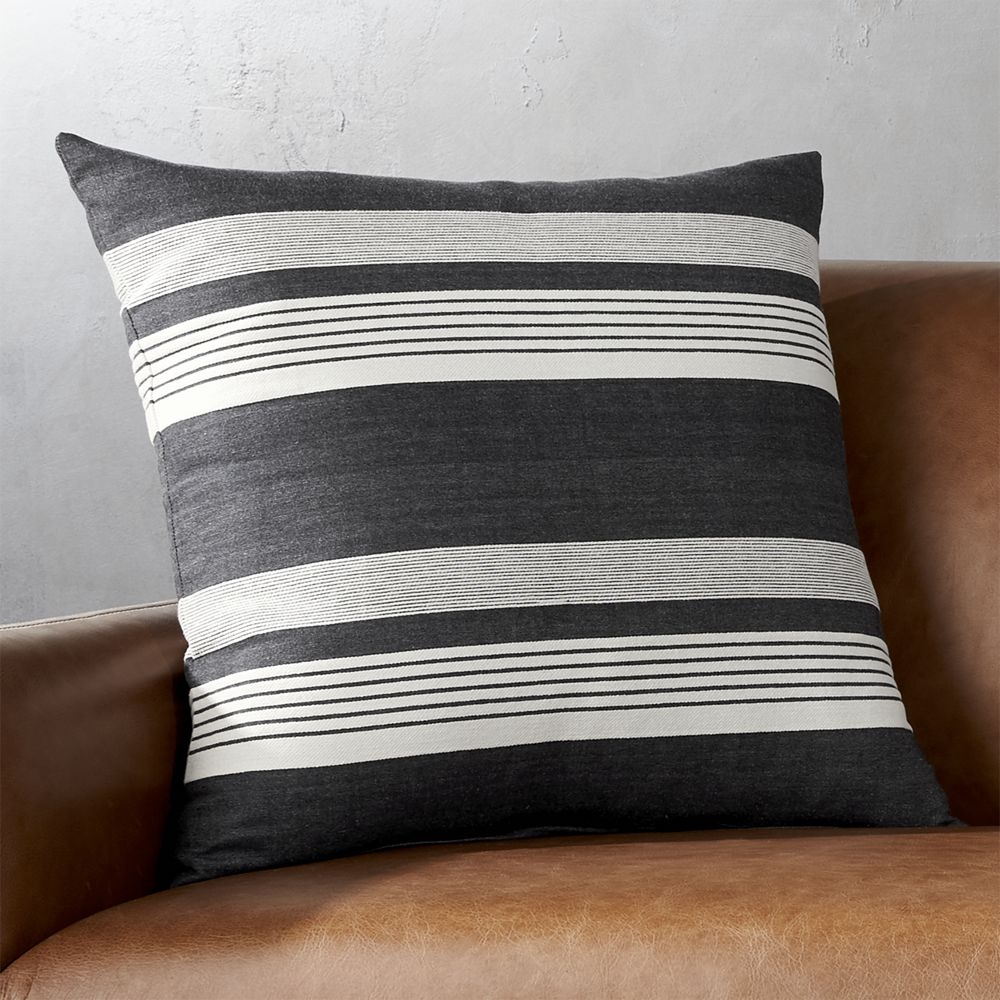 20" Stripe Denim Pillow with Feather-Down Insert - Image 0