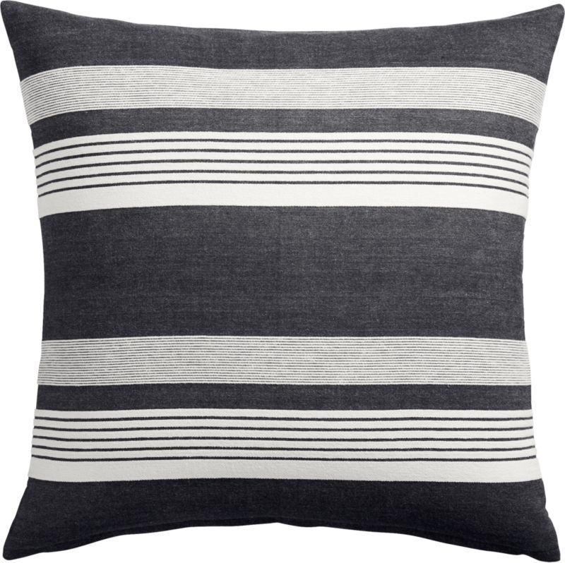 20" Stripe Denim Pillow with Feather-Down Insert - Image 1
