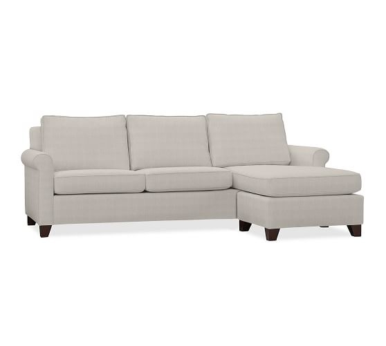 CAMERON ROLL ARM UPHOLSTERED SOFA WITH REVERSIBLE CHAISE SECTIONAL - Sunbrella Performance Boss Tweed Pebble - Image 0