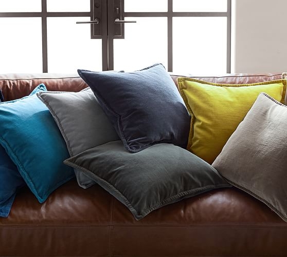 Washed Velvet 20" Pillow Cover, Alloy Gray - Image 1