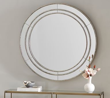 Marlena Antique Mirror Round, Brushed Silver - Image 0