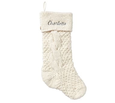 Chunky Cable Knit Stocking, Ivory - Image 0
