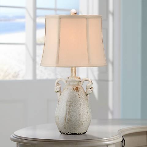 Regency Hill Sofia Crackled Ivory Rustic Jar Ceramic Table Lamp - Image 0