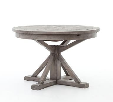 Hart Round Reclaimed Wood Pedestal Extending Dining Table, Black Olive, 47.5" - 63" L - Image 0