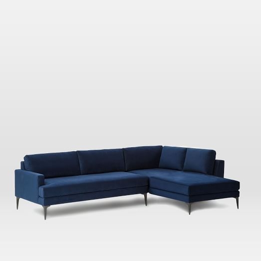 Andes Right Terminal Chaise Sectional - Ink Blue Performance Velvet - X-Large - Image 0