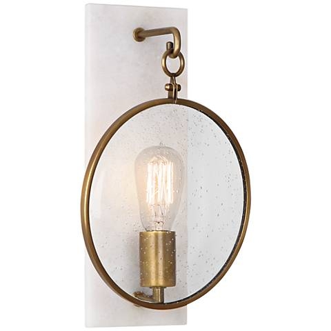 Fineas 14 1/4" High Alabaster-Bronze Plug-In Wall Sconce - Image 0