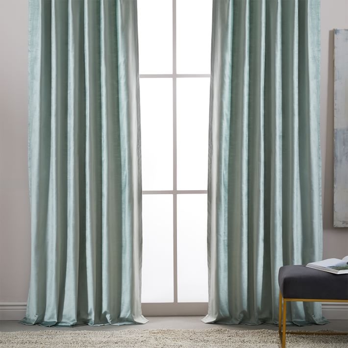 Luster Velvet Curtain, Set of 2, Pale Jade, 48"x108" - Image 0