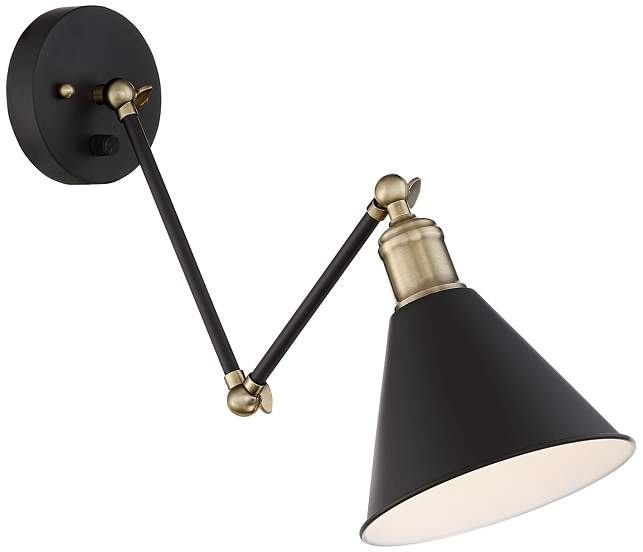 Wray Black and Antique Brass Plug-In Wall Lamp Set of 2 - Image 5