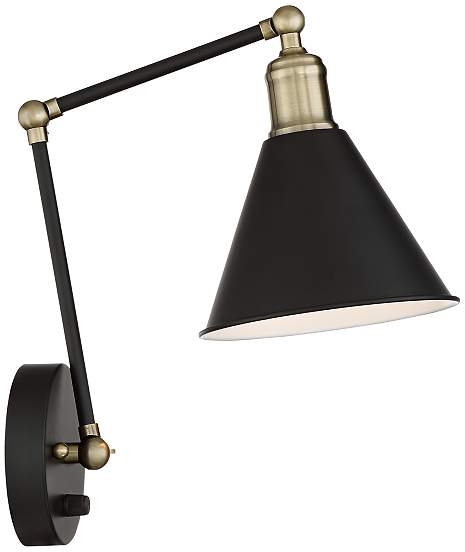 Wray Black and Antique Brass Plug-In Wall Lamp Set of 2 - Image 6