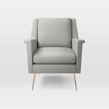 Carlo Mid-Century Chair, Heathered Crosshatch, Feather Gray - Image 1