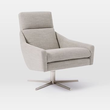 Austin Swivel Chair, Linen Weave, Platinum, Polished Nickel - Image 0