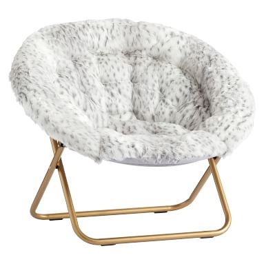 Hang-A-Round Chair, Gray Leopard Faux-Fur w/ Gold Base - Image 1