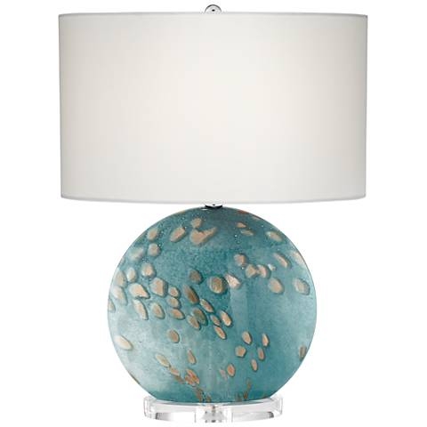 Calypso Blue Sea Round Art Glass Table Lamp - Image 0