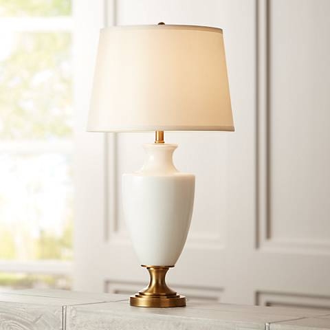 Regency Hill Joan White Glass and Brass Table Lamp - Image 0