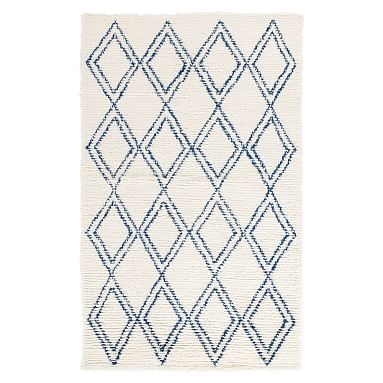 Diamond Shag Rug, 5'x8', Ivory/Navy - Image 0