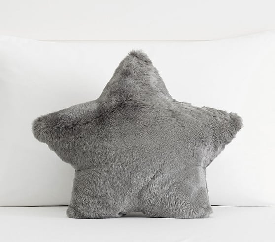 Fur Star Shaped Pillow, Gray - Image 0