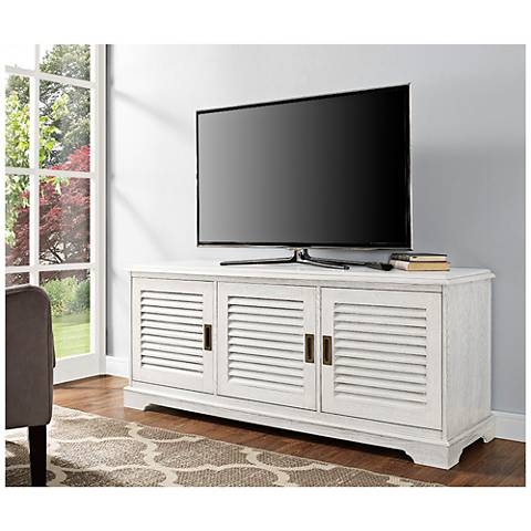 angelo:HOME Louvered Wash 3-Door TV Console white - Image 0