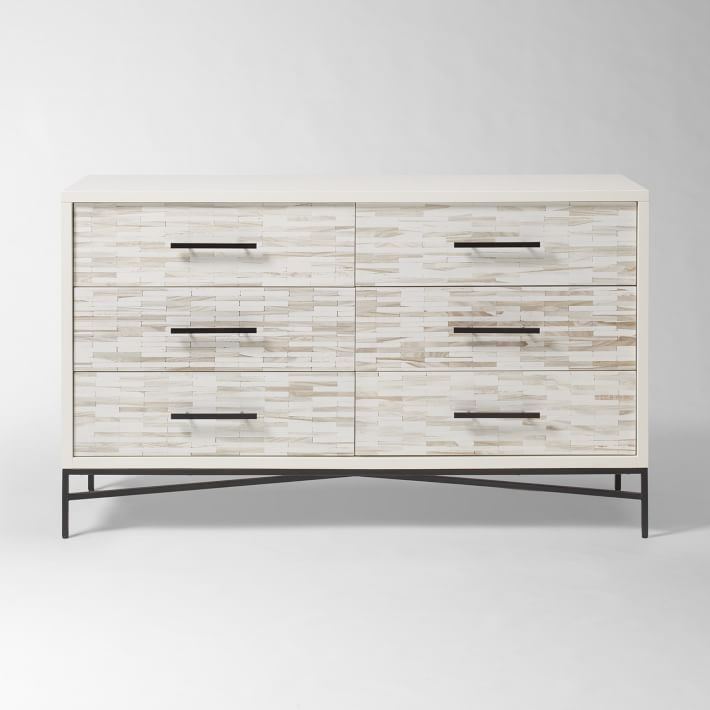 Wood Tiled 6-Drawer Dresser, Whitewash - Image 0