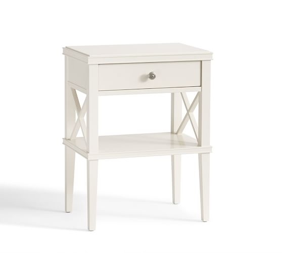 Clara Lattice Wood Narrow Bedside Table, SKY WHITE - Image 0