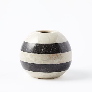 Striped Marble Bud Vase, Black/White, Wide - Image 0