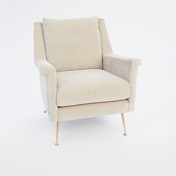 Carlo Mid-Century Chair, Heathered Tweed, Marine, Brass Legs - Image 2