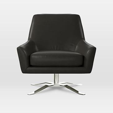 Lucas Swivel Base Chair, Parc Leather, Black - Image 1