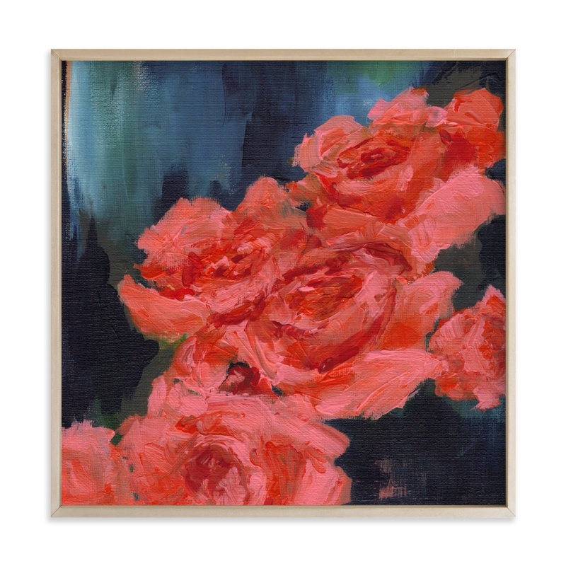 Coral Roses Wall Art -  24" x 24" - Matte Brass Frame - Image 0