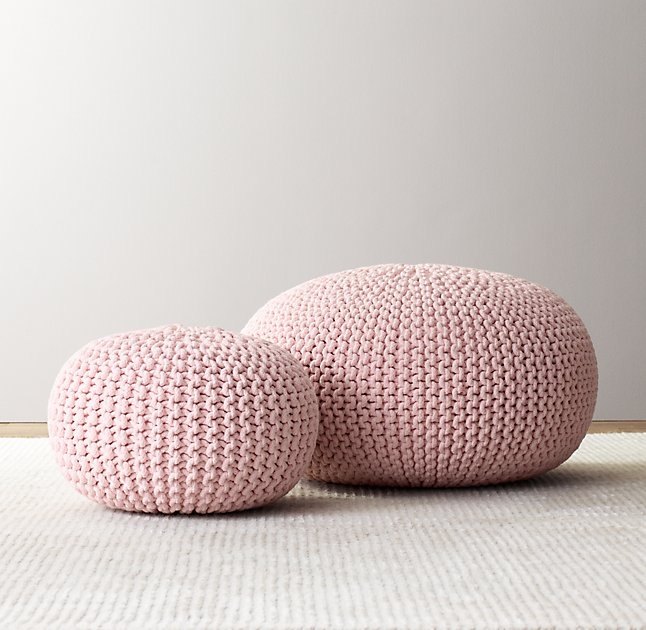 Knit Cotton Round Pouf - Petal - Small - Image 0