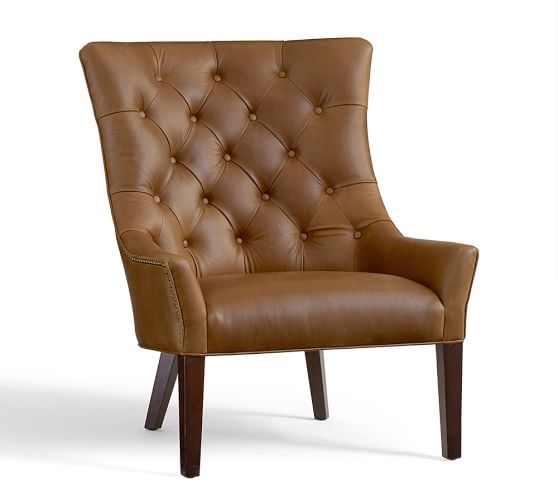 HAYES TUFTED LEATHER ARMCHAIR, TOFFEE - Image 0