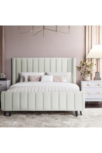 Waverly Cream Velvet Bed in King - Image 4