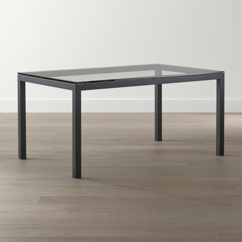 Parsons Clear Glass Top/ Dark Steel Base 60x36 Dining Table - Image 1