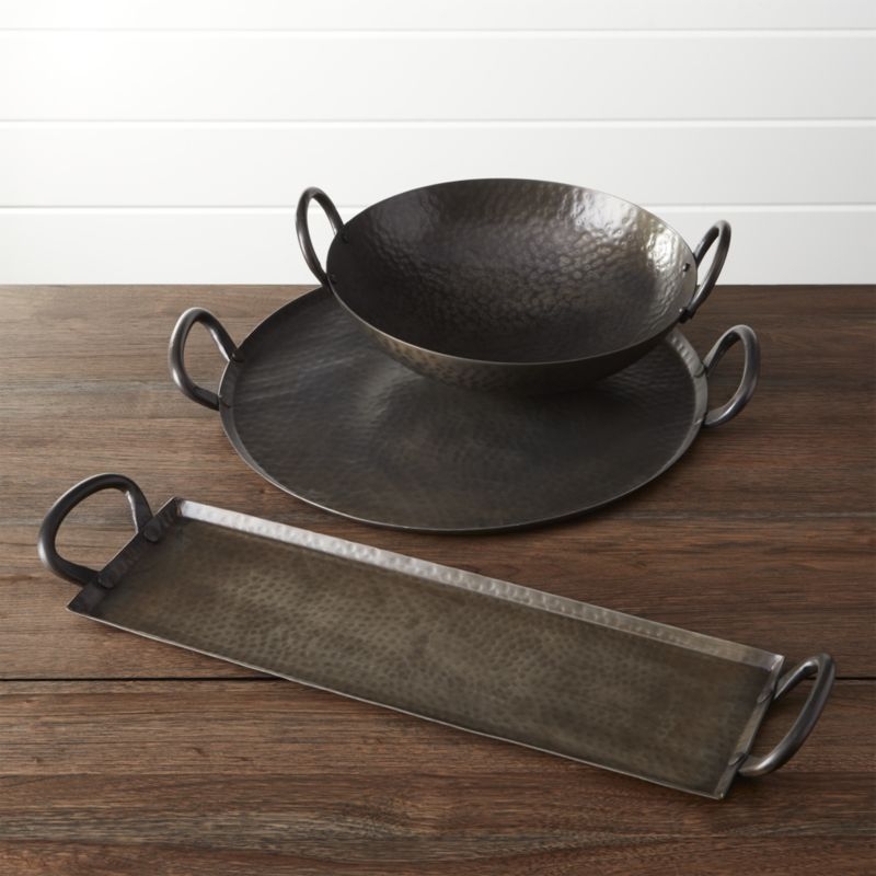Feast Round Hammered Iron Serving Platter with Handles - Image 9