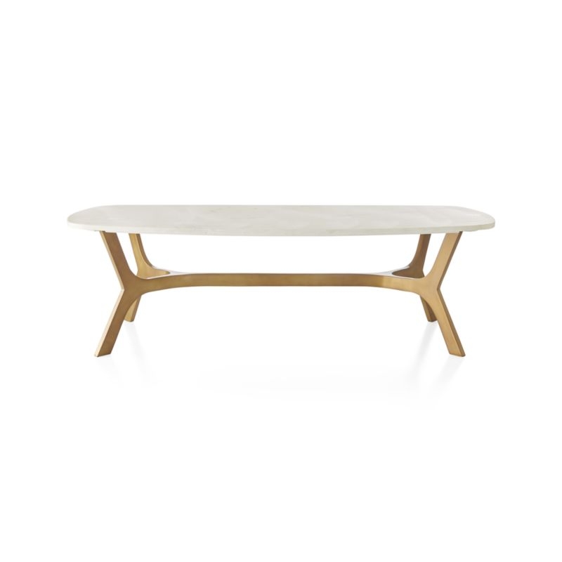 Elke White Marble and Brass Aluminum 58" Rectangular Coffee Table - Image 1