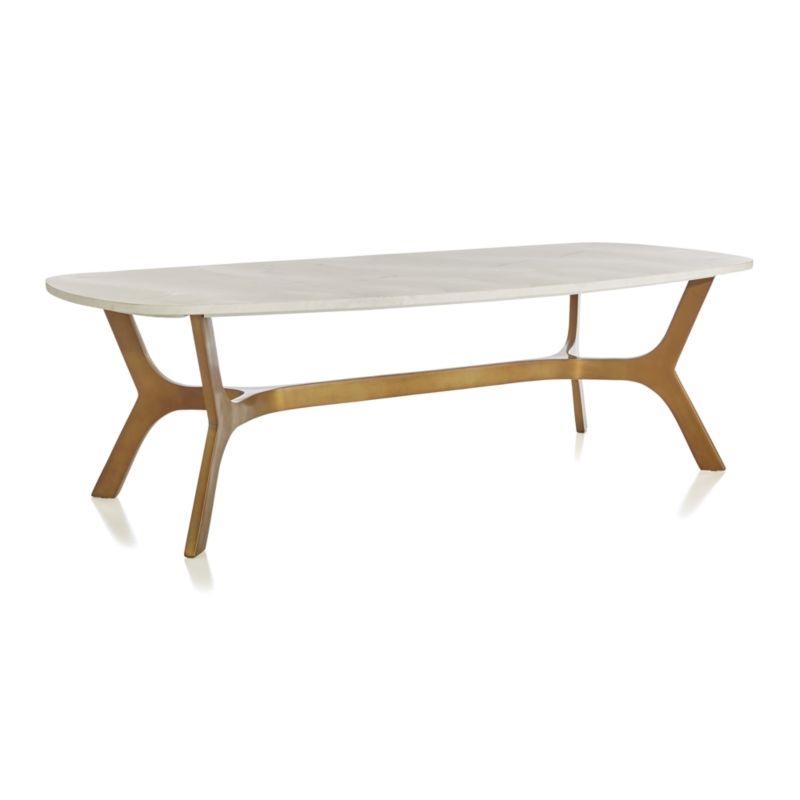 Elke White Marble and Brass Aluminum 58" Rectangular Coffee Table - Image 2