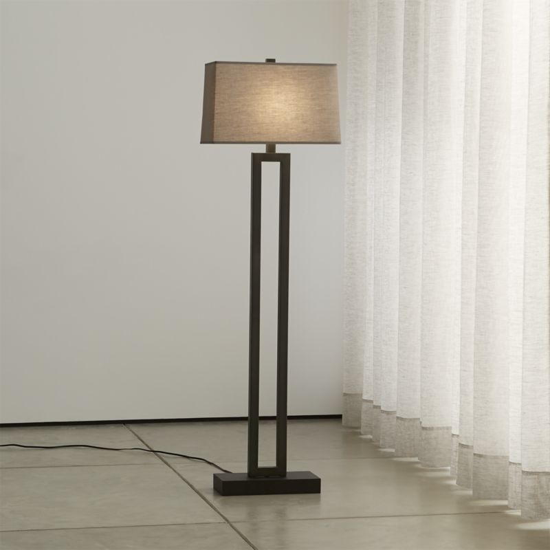 Duncan Antiqued Bronze Floor Lamp with Grey Shade - Image 1