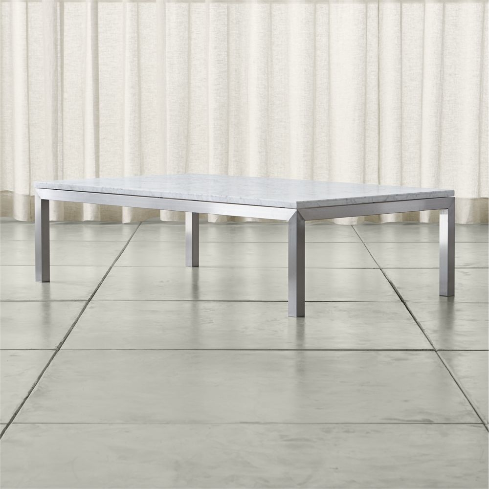 Parsons White Marble Top/ Stainless Steel Base 60x36 Large Rectangular Coffee Table - Image 0