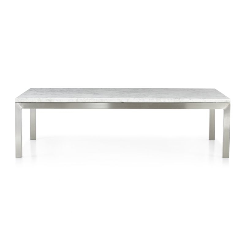 Parsons White Marble Top/ Stainless Steel Base 60x36 Large Rectangular Coffee Table - Image 1