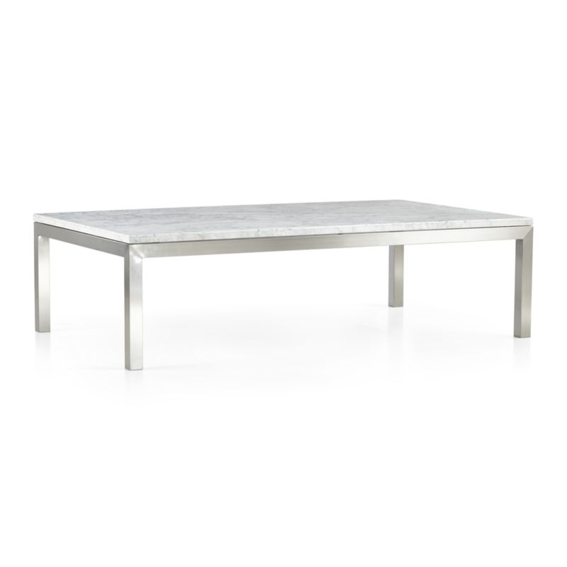 Parsons White Marble Top/ Stainless Steel Base 60x36 Large Rectangular Coffee Table - Image 2